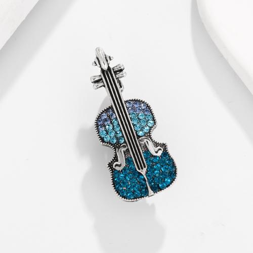 Zinc Alloy Jewelry Brooch, Violin, for woman & enamel & with rhinestone 