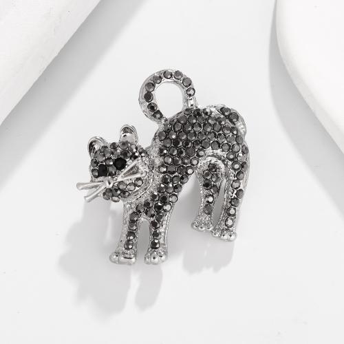 Zinc Alloy Jewelry Brooch, Cat, for woman & with rhinestone 