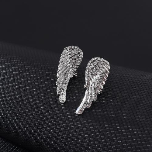 arete de aleación de zinc con diamante de imitación, ala del ángel, para mujer & con diamantes de imitación, más colores para la opción, 8x29mm, Vendido por Par