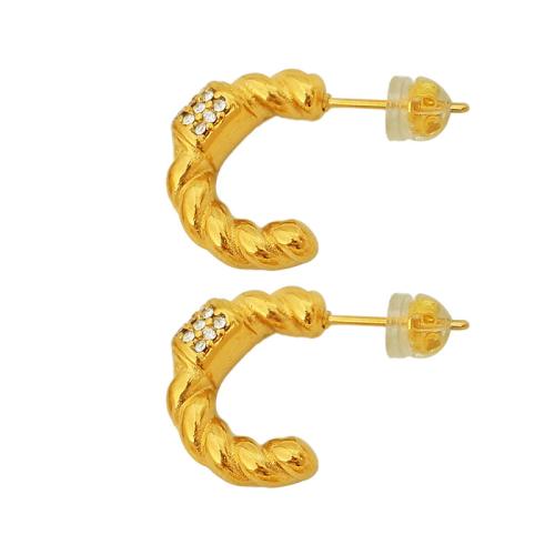 Stainless Steel Rhinestone Stud Earring, 304 Stainless Steel, fashion jewelry & for woman & with rhinestone, golden 