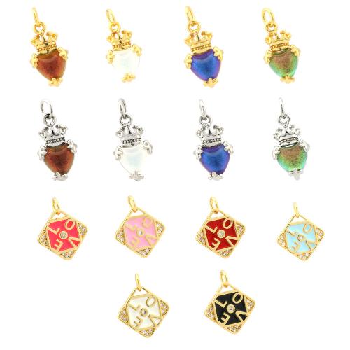 Crystal Brass Pendants, with Crystal, plated & DIY & micro pave cubic zirconia & enamel 