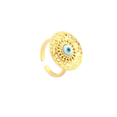 Evil Eye Jewelry Finger Ring, Brass, with Cubic Zirconia & Resin, gold color plated, Adjustable & fashion jewelry & for woman Inner Approx 17mm [