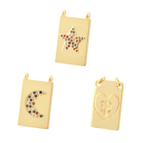 Colgante de Micro Pavé de Zirconía Cúbica, metal, Rectángular, chapado en color dorado, Bricolaje & diverso tamaño para la opción & micro arcilla de zirconia cúbica & perforado doble, más colores para la opción, Vendido por UD