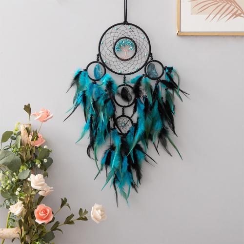 Fashion Dream Catcher, Brass, with Natural Stone & leather cord & Feather & Agate & Iron, handmade, for home and office, mixed colors 