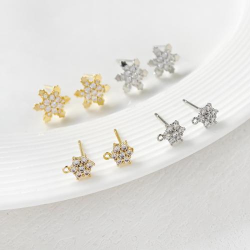 Brass Earring Stud Component, plated, DIY & micro pave cubic zirconia 