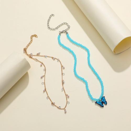 Crystal Zinc Alloy Necklace, with Crystal, with 5cm extender chain, Double Layer & for woman & enamel, blue cm, 35 cm 