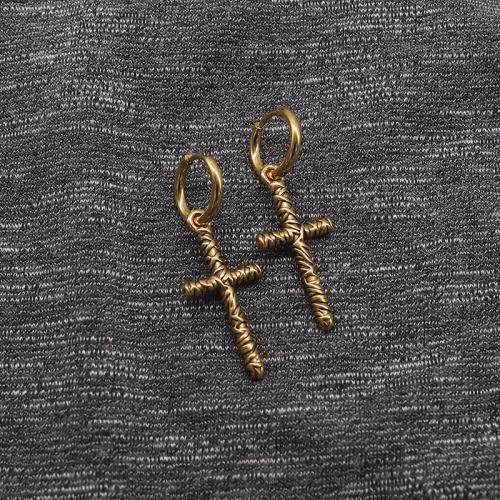 Stainless Steel Drop Earring, 316 Stainless Steel, Cross, polished, Unisex, original color 