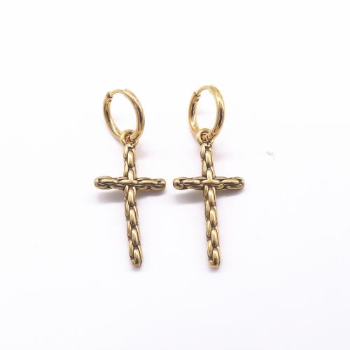 Stainless Steel Drop Earring, 316 Stainless Steel, Cross, polished, Unisex, golden 