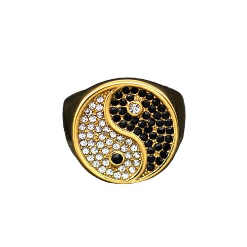 Cubic Zirconia Stainless Steel Finger Ring, 316 Stainless Steel, plated & micro pave cubic zirconia & for woman, golden 