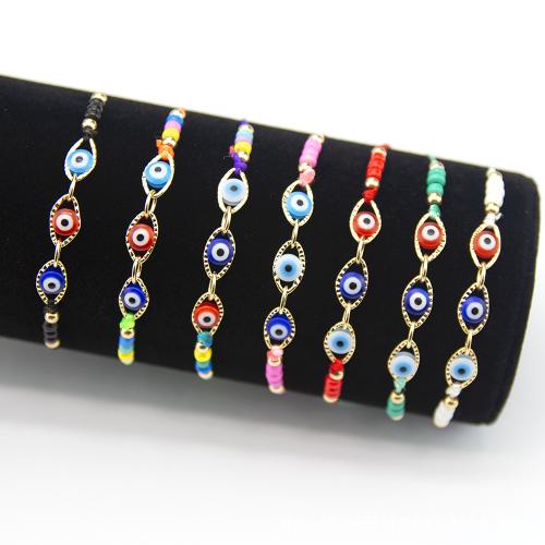 Bracelets Bijoux en verre, alliage de zinc, avec Seedbead & cordon de polyester, 12 pièces & styles différents pour le choix & pour femme, plus de couleurs à choisir Environ 16 cm, Vendu par fixé[