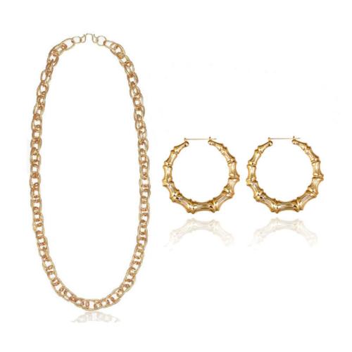 Fashion Zinc Alloy Jewelry Sets, earring & necklace, plated, 2 pieces & for woman 