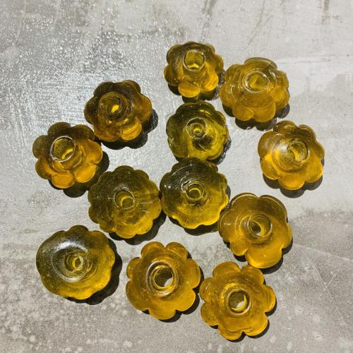 Handgefertigte Lampwork Perlen, Blume, DIY, gelb, 30x14mm, verkauft von PC