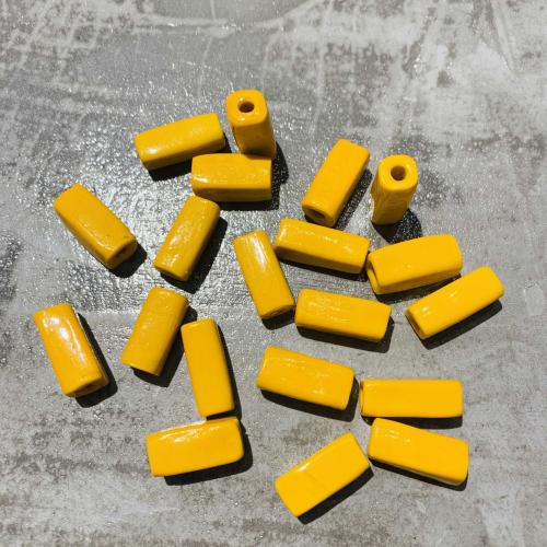 Lampwork Beads, Geometrical Pattern, DIY & enamel, yellow 