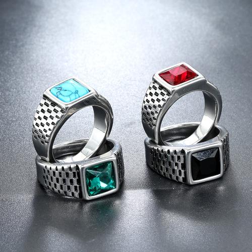 Gemstone Stainless Steel Finger Ring, 304 Stainless Steel, with Gemstone, plated & Unisex 