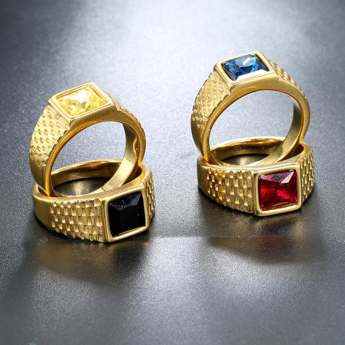 Gemstone Stainless Steel Finger Ring, 304 Stainless Steel, with Gemstone, gold color plated, fashion jewelry & Unisex 