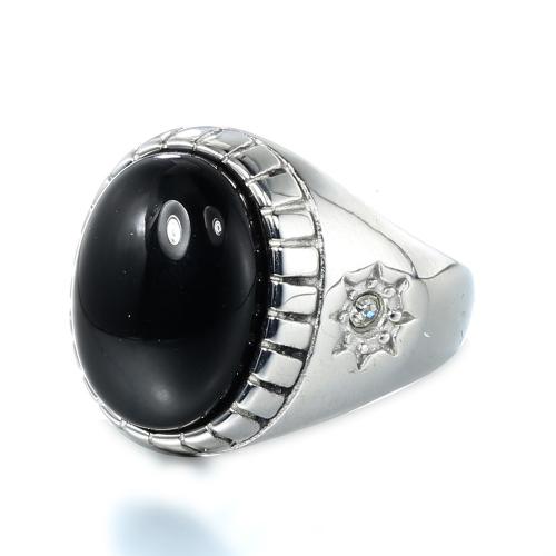 Gemstone Stainless Steel Finger Ring, 304 Stainless Steel, with Gemstone, plated, fashion jewelry & Unisex & with rhinestone 