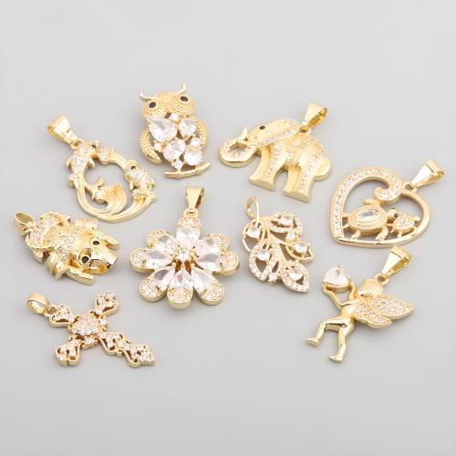 Colgante de Micro Pavé de Zirconía Cúbica, metal, chapado, Bricolaje & diferentes estilos para la opción & micro arcilla de zirconia cúbica, dorado, Vendido por UD