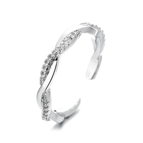 Cubic Zirconia Micro Pave Brass Finger Ring, plated & micro pave cubic zirconia & for woman, silver color 