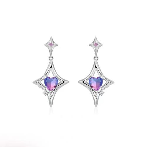 Cubic Zircon Brass Earring, fashion jewelry & micro pave cubic zirconia & for woman, silver color 