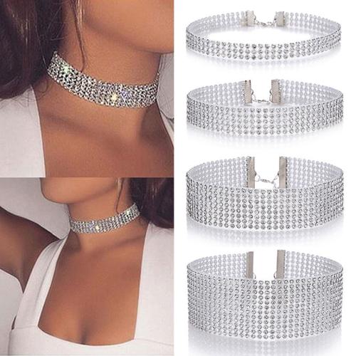 Mode Collier Choker, alliage de zinc, avec 10cm chaînes de rallonge, bijoux de mode & normes différentes pour le choix & pour femme & avec strass Environ 29 cm, Vendu par PC