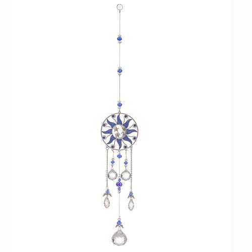 alliage de zinc Windbell, avec cristal, Placage de couleur argentée, pour la maison et le bureau, bleu Vendu par PC[