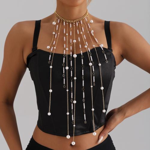 Body Chain Jewelry, Zinc Alloy, with Plastic Pearl, gold color plated, for woman 