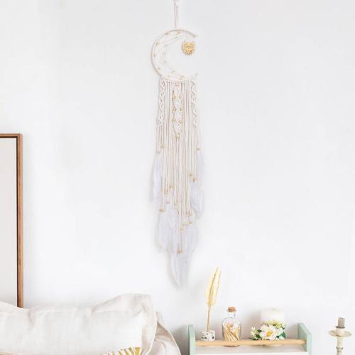 Fashion Dream Catcher, Iron, with Feather & Polyester and Cotton & Wood, handmade, for home and office & Bohemian style, white 