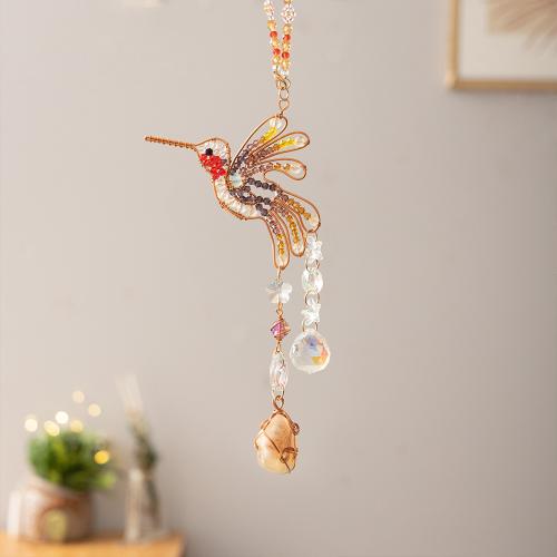 Fashion Dream Catcher, Brass, with Quartz, Bird, handmade, for home and office, multi-colored 