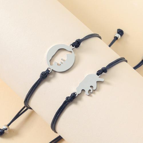 Mode Wachsschnur Armbänder, 304 Edelstahl, poliert, 2 Stück & unisex & verschiedene Stile für Wahl, originale Farbe, Länge:16-30 cm, verkauft von setzen