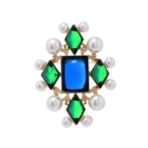 Rhinestone Zinc Alloy Brooch, with Resin & Plastic Pearl, plated, for woman & with rhinestone, green 