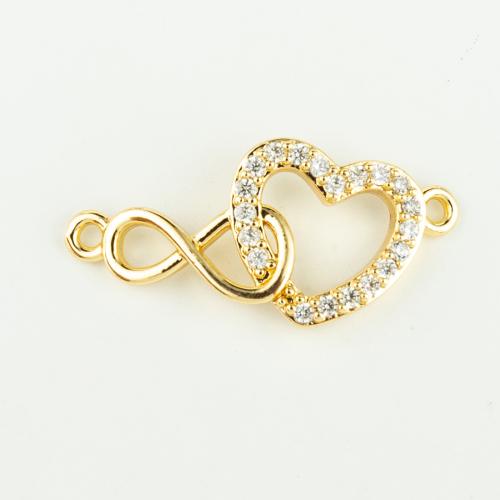 Cubic Zirconia Micro Pave Brass Connector, Heart, real gold plated, DIY & micro pave cubic zirconia, golden 