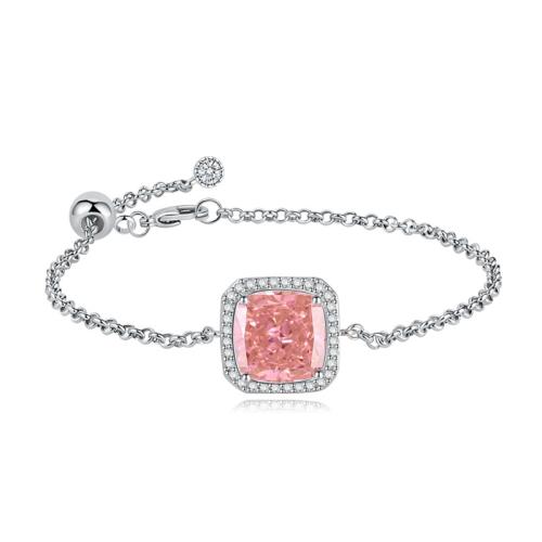 Bracelet cubique en laiton zircon pavent, Placage, pavé de micro zircon & pour femme, argent, Vendu par PC[