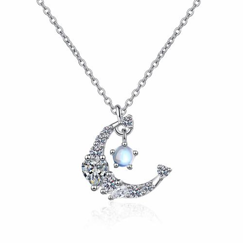 Collier en laiton cubique Zircon Micro Pave, avec Moonstone, Placage, pavé de micro zircon & pour femme, couleur originale Environ 41-50 cm, Vendu par PC