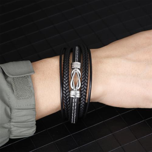 PU Leather Cord Bracelets, with Zinc Alloy, Vacuum Ion Plating, fashion jewelry, black cm [