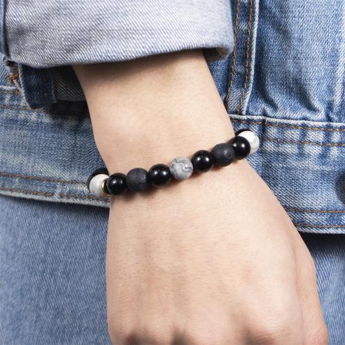 Edelstein Armbänder, Lava, mit Baumwollfaden & Glas, plattiert, Einstellbar & unisex, schwarz, Länge:17-25 cm, verkauft von PC