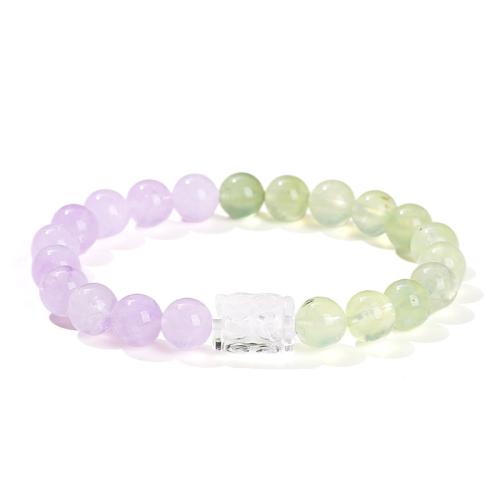 Natural Prehnite Bracelet, with Jade & Clear Quartz, handmade, fashion jewelry & for woman, Grade AAAAA, beads length 8mm Approx 6 Inch 