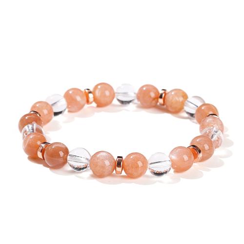 Clear Quartz Bracelet, with Sunstone & Zinc Alloy, handmade, folk style & Unisex, beads length 8mm Approx 6 Inch 