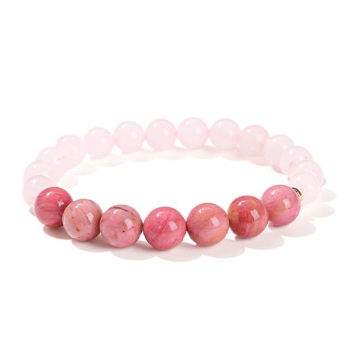 Rhodochrosite Bracelet, with Rose Quartz, Round, handmade, folk style & for woman, beads length 8mm,10mm Approx 6-6.5 Inch 