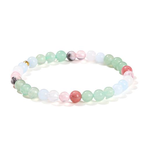 Green Aventurine Bracelet, with Chalcedony & Rose Quartz & 304 Stainless Steel, Round, handmade, fashion jewelry & for woman, beads length 6mm Approx 5.5-6 Inch 