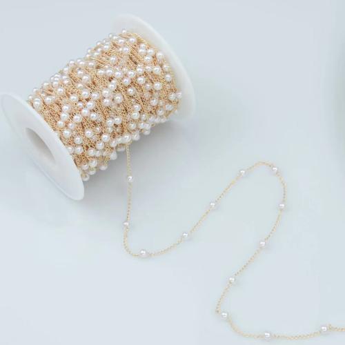 Decorative Beaded Chain, Plastic Pearl, with brass chain, DIY 