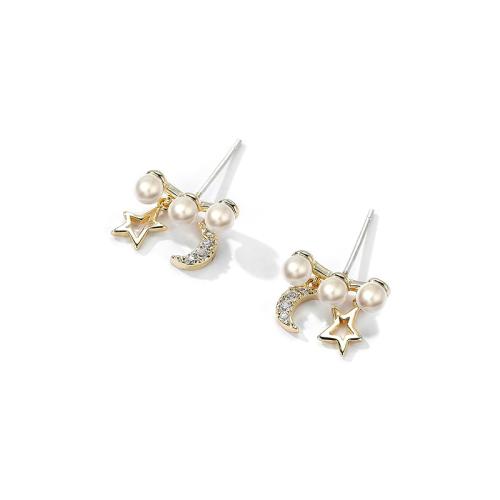 Silver Earring Zircon pavent Sterling, Argent sterling 925, avec Shell Pearl, bijoux de mode & pavé de micro zircon & pour femme Vendu par paire