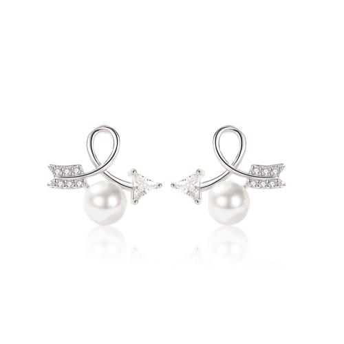 Cubic Zirconia Micro Pave Sterling Silver Earring, 925 Sterling Silver, with Shell Pearl, fashion jewelry & micro pave cubic zirconia & for woman 