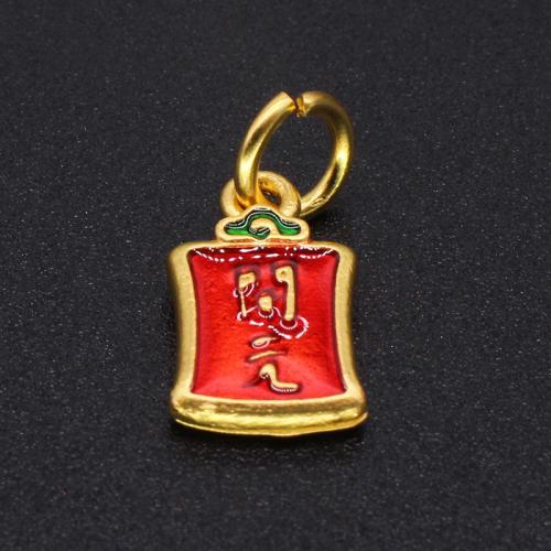 Colgantes de Cloisonné, aleación de zinc, con Cloisonné, Rectángular, chapado en color dorado, Bricolaje & esmalte, Rojo, 14x8mm, Vendido por UD