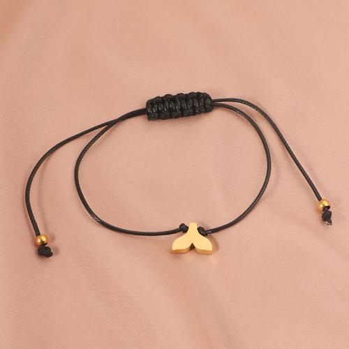 Fashion Create Wax Cord Bracelets, 304 Stainless Steel, with Wax Cord, gold color plated, Adjustable & for woman, black cm 