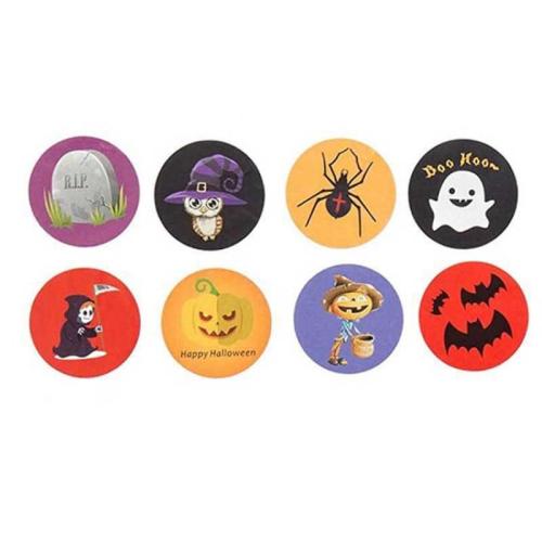 Kleber +Aufkleber Aufkleber Papier, mit Kupferdruckpapier, Design für Halloween & verschiedene Muster für Wahl, 25mm, 500PCs/Spule, verkauft von Spule