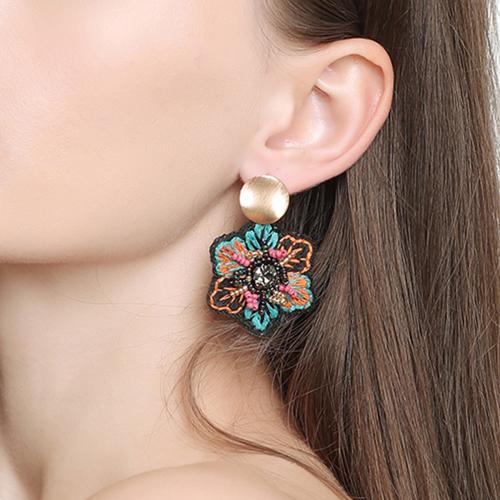 Zinc Alloy Drop Earring, with Seedbead & Cloth, Flower, plated, fashion jewelry 