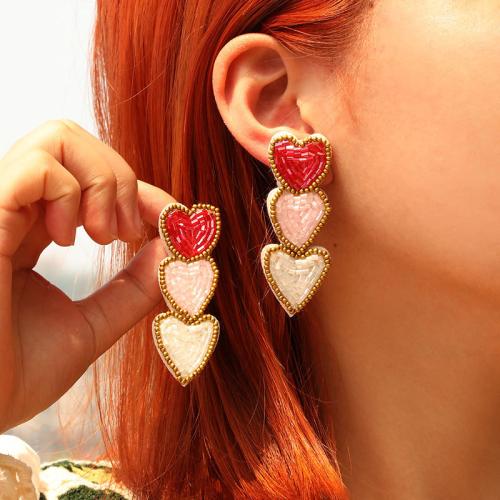 Glass Seed Beads Earring, Felt, with Glass, Heart, fashion jewelry 