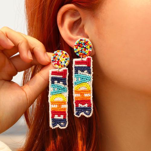 Glass Seed Beads Earring, Cloth, with Seedbead, fashion jewelry, multi-colored 