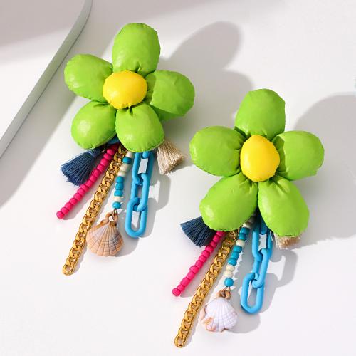 Acrylic Drop Earring, Cloth, with Cotton Thread & Zinc Alloy & Acrylic, fashion jewelry, multi-colored 