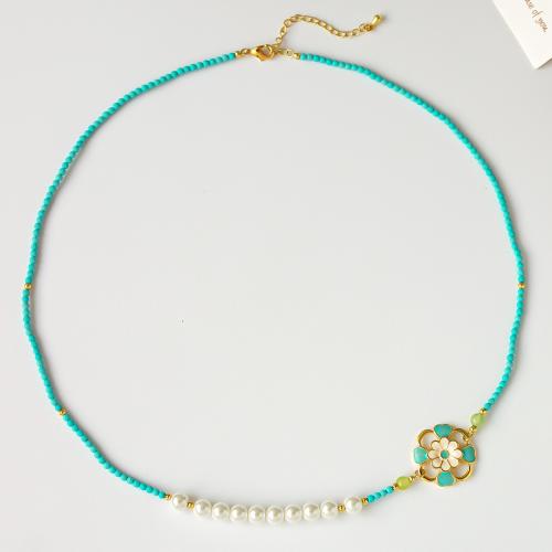 Collier de chaîne en laiton de perles d'eau douce, avec perle d'eau douce cultivée, avec 5.5cm chaînes de rallonge, Plaqué or 18K, bijoux de mode & pour femme & émail Environ 50 cm, Vendu par PC